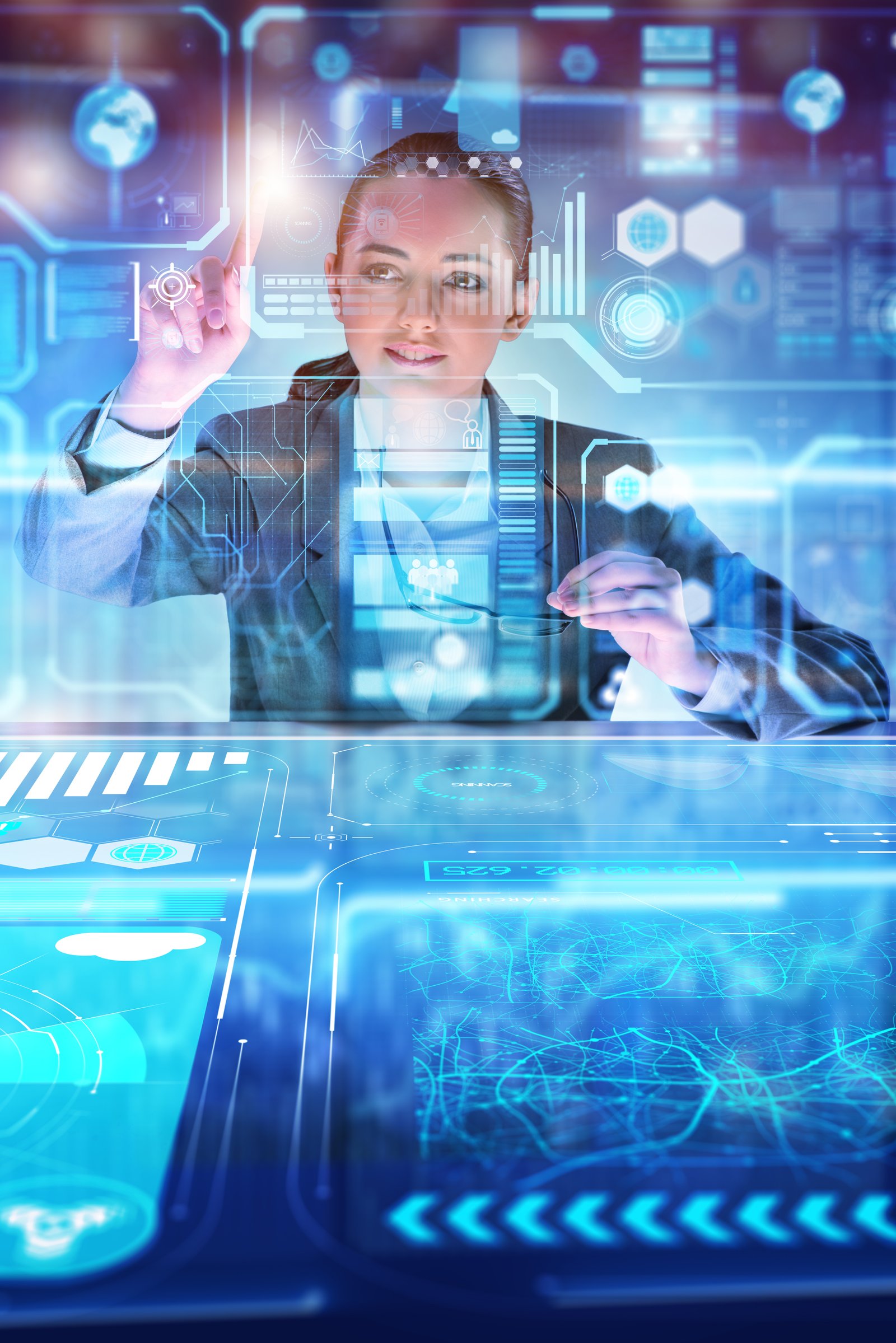 City skyline with abstract digital connections